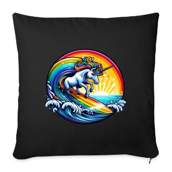 Surfendes Einhorn auf Regenbogenwelle - Sofakissenbezug 45 x 45 cm - Schwarz - Vorne