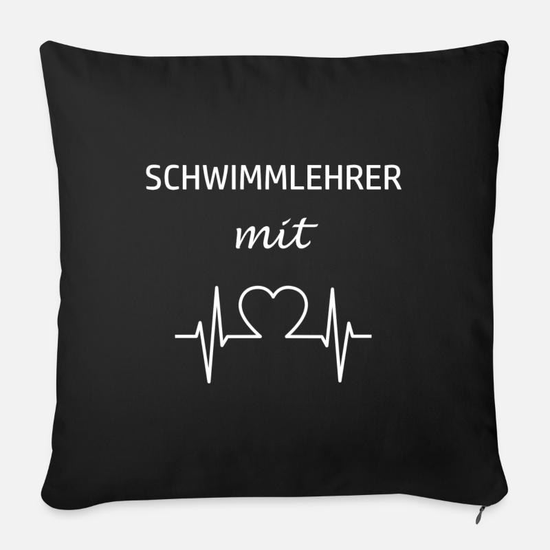 Schwimmlehrer mit Herz Schwimmunterricht - Sofakissenbezug 45 x 45 cm - Schwarz