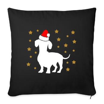 Christmas Dachshund with Santa Hat Stars - Sofa pillowcase 17,3'' x 17,3'' (45 x 45 cm) - black - Front