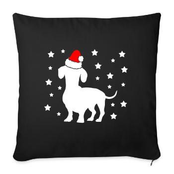 Christmas Dachshund with Santa Hat Stars - Sofa pillowcase 17,3'' x 17,3'' (45 x 45 cm) - black - Front