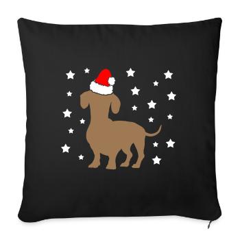 Christmas Dachshund with Santa Hat Stars - Sofa pillowcase 17,3'' x 17,3'' (45 x 45 cm) - black - Front