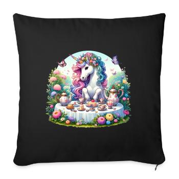 Einhorns Wald-Teeparty für einen Frauen, Mädchen - Sofakissenbezug 45 x 45 cm - Schwarz - Vorne