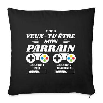Veux-tu être mon parrain, Demande parrain gamer - Housse de coussin décorative 45 x 45 cm - noir - Devant