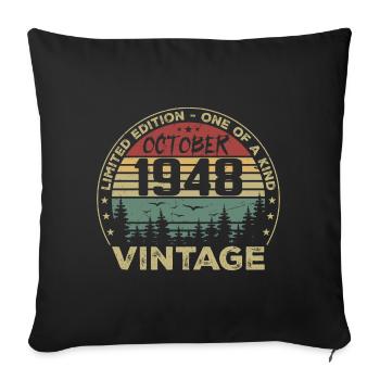 Vintage Anniversary Made in October 1948 - Sofa pillowcase 17,3'' x 17,3'' (45 x 45 cm) - black - Front