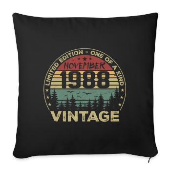 Novembre 1988 Cadeau Vintage - Né en Novembre 1988 - Housse de coussin décorative 45 x 45 cm - noir - Devant