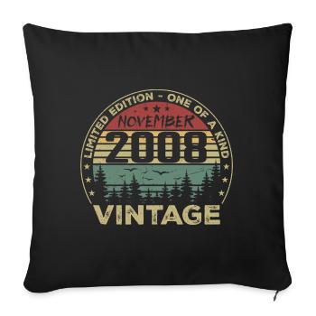 Novembre 2008 Cadeau Vintage - Né en Novembre 2008 - Housse de coussin décorative 45 x 45 cm - noir - Devant