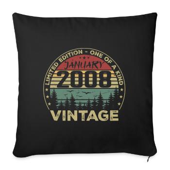 Vintage January 2008 Birthday January 2008 - Sofa pillowcase 17,3'' x 17,3'' (45 x 45 cm) - black - Front