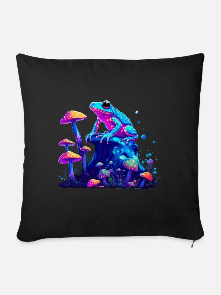 Ästhetischer Frosch Pilze Frösche - Sofakissenbezug 45 x 45 cm - Schwarz