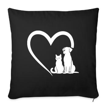 Dog Puppy and Baby Cat Heart, Animal Dog Cat Heart - Sofa pillowcase 17,3'' x 17,3'' (45 x 45 cm) - black - Front