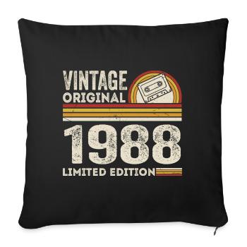 Vintage 1988 Cassette 1988 - 37e anniversaire 1988 - Housse de coussin décorative 45 x 45 cm - noir - Devant