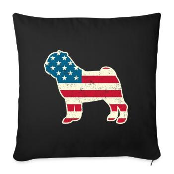 4 juillet Pug Dog Drapeau américain USA - Housse de coussin décorative 45 x 45 cm - noir - Devant