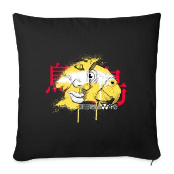 Parrot & Woman Street Style - Sofa pillowcase 17,3'' x 17,3'' (45 x 45 cm) - black - Front