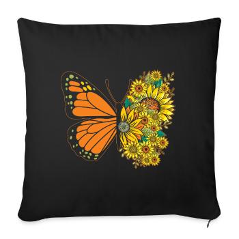 Tournesol Papillon Floral Femmes Filles - Housse de coussin décorative 45 x 45 cm - noir - Devant