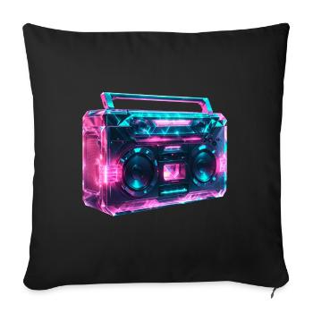 Boom box magnétophone cassette rétro wave - Housse de coussin décorative 45 x 45 cm - noir - Devant