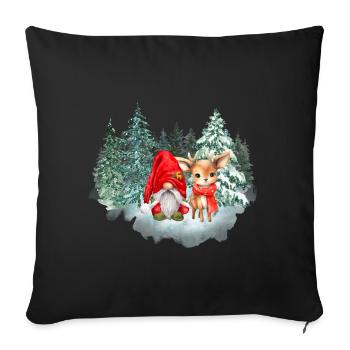 Wichtel Knut mit Rentier Stella - Sofakissenbezug 45 x 45 cm - Schwarz - Vorne