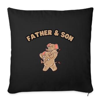Famille d’éléphants père et fils - Housse de coussin décorative 45 x 45 cm - noir - Devant