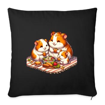 Meerschweinchen Familie Picknick im Freien - Sofakissenbezug 45 x 45 cm - Schwarz - Vorne