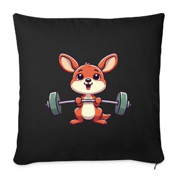 Dessin animé de fitness d’entraînement de kangourou mignon - Housse de coussin décorative 45 x 45 cm - noir - Devant