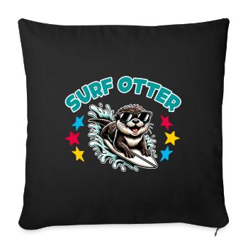 Drôle de loutre surfeuse avec des lunettes de soleil - Housse de coussin décorative 45 x 45 cm - noir - Devant