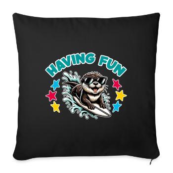 Drôle de loutre surfeuse avec des lunettes de soleil - Housse de coussin décorative 45 x 45 cm - noir - Devant