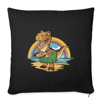 Dinosaurier spielt Gitarre unterm Regenbogen - Sofakissenbezug 45 x 45 cm - Schwarz - Vorne