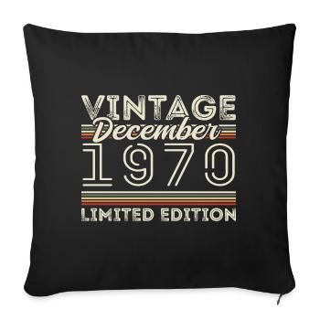 Vintage December 1970 - 55th Anniversary December - Sofa pillowcase 17,3'' x 17,3'' (45 x 45 cm) - black - Front