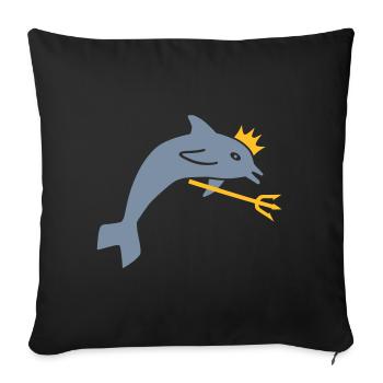 ★ couleurs de conception modifiables ★ dauphin, couronne, trident - Housse de coussin décorative 45 x 45 cm - noir - Devant