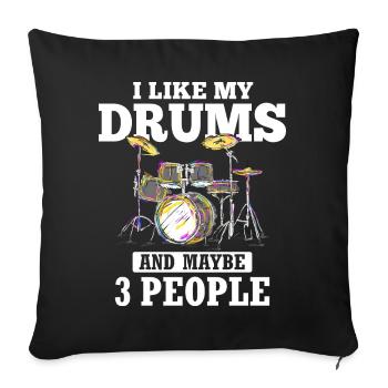 J'aime ma batterie et peut-être 3 personnes - Batteur - Housse de coussin décorative 45 x 45 cm - noir - Devant