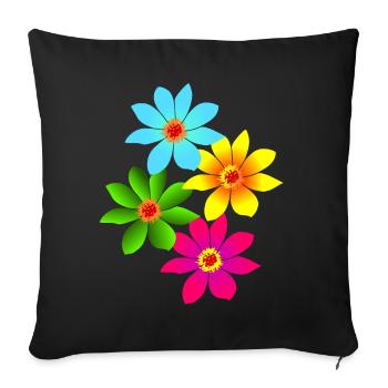 fleurs colorées, fleurs, bouquet coloré - Housse de coussin décorative 45 x 45 cm - noir - Devant