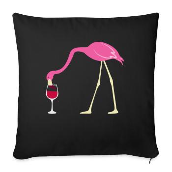 Lustiges Durstiger Flamingo Rotwein Geschenk - Sofakissenbezug 45 x 45 cm - Schwarz - Vorne