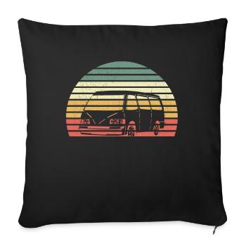 Retro Campervan Vintage Caravan Camping Van - Housse de coussin décorative 45 x 45 cm - noir - Devant