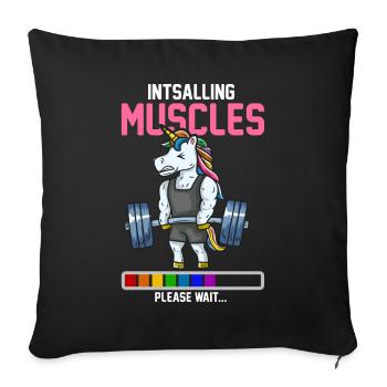 Musculation T-shirt haltérophilie Licorne - Housse de coussin décorative 45 x 45 cm - noir - Devant