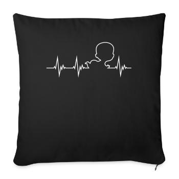 Battement de coeur avec bébé. J'aime les parents. Mère. Enfants - Housse de coussin décorative 45 x 45 cm - noir - Devant