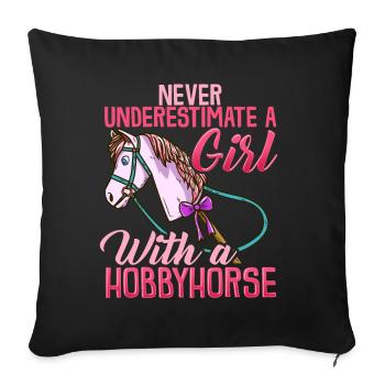 Hobbyhorse fille t-shirt équitation drôle - Housse de coussin décorative 45 x 45 cm - noir - Devant