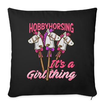 Hobby écoute t-shirt hobby cavalier poney - Housse de coussin décorative 45 x 45 cm - noir - Devant