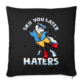 Ski fahren T-Shirt Sport Katze Bier Apres Ski Spaß - Sofakissenbezug 45 x 45 cm - Schwarz - Vorne