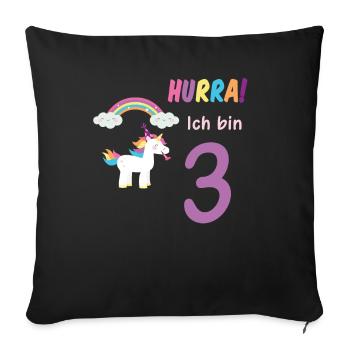 Hurra ich bin 3 Dritter Geburtstag 3 Jahre Einhorn - Sofakissenbezug 45 x 45 cm - Schwarz - Vorne