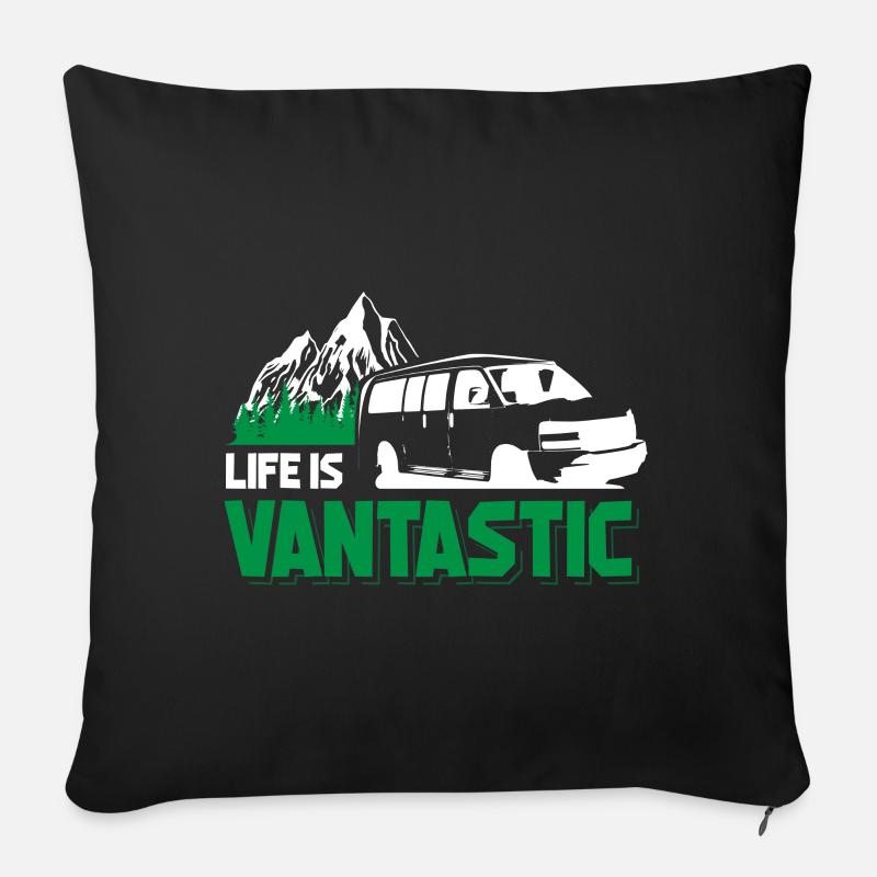 Camper Bus Van Geschenk I Caravan Camping - Sofakissenbezug 45 x 45 cm - Schwarz