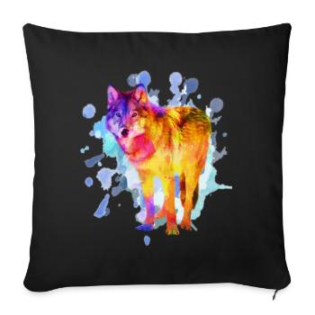 Wolf dog family watercolor colorful gift - Sofa pillowcase 17,3'' x 17,3'' (45 x 45 cm) - black - Front