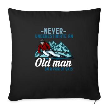 Vieil homme à skis t-shirt sport montagne hivernale - Housse de coussin décorative 45 x 45 cm - noir - Devant