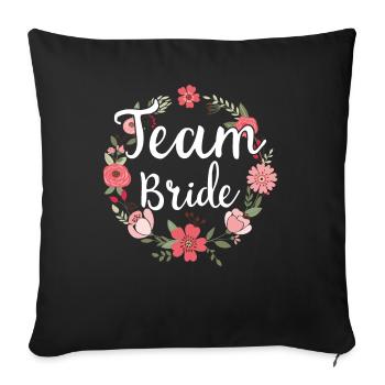 Équipe mariée mariée couronne florale fleurs engagement JGA - Housse de coussin décorative 45 x 45 cm - noir - Devant