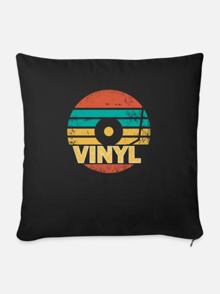 Retro Vinyl Schallplatte Geschenk I Plattensammler - Sofakissenbezug 45 x 45 cm - Schwarz