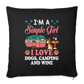 Je suis une fille simple, j'aime les chiens, le camping et le vin - Housse de coussin décorative 45 x 45 cm - noir - Devant