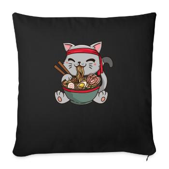 Ramen Japan Anime Manga Katze Nudeln Essen Cosplay - Sofakissenbezug 45 x 45 cm - Schwarz - Vorne