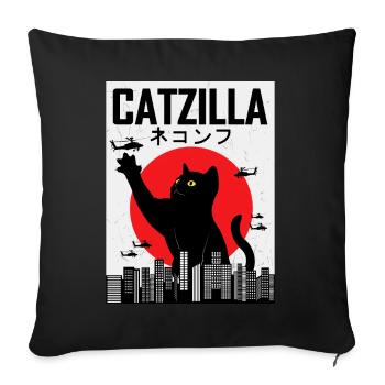 CATZILLA chat chat minou japon cadeau vintage - Housse de coussin décorative 45 x 45 cm - noir - Devant