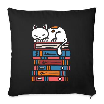 Stack of books cat cute kitten - Sofa pillowcase 17,3'' x 17,3'' (45 x 45 cm) - black - Front