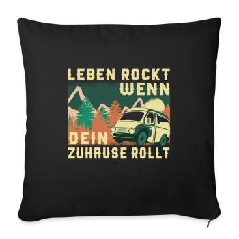 Camper Bus Van Geschenk I Caravan Camping - Sofakissenbezug 45 x 45 cm - Schwarz - Vorne