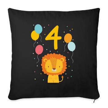4th birthday shirt lion fourth geb - Sofa pillowcase 17,3'' x 17,3'' (45 x 45 cm) - black - Front