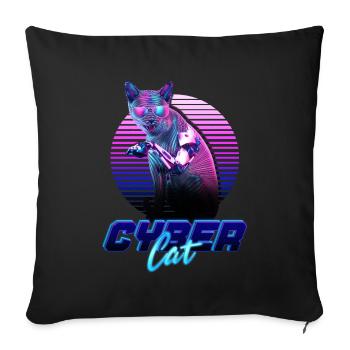 Cybercat 2077 Cyberstyle cyberpunk2077 minou - Housse de coussin décorative 45 x 45 cm - noir - Devant