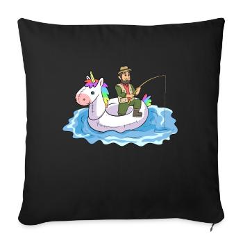 Fishing unicorn flotation rubber boat angler - Sofa pillowcase 17,3'' x 17,3'' (45 x 45 cm) - black - Front